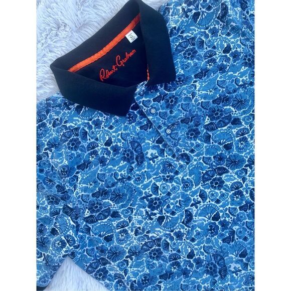 Robert Graham Amaro SZ XL Blue Floral Print Collared Polo Shirt - Picture 11 of 11